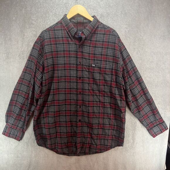 Chaps Ralph Lauren Men's Vintage Black Red Plaid Button Up Shirt size Large - Picture 1 of 7